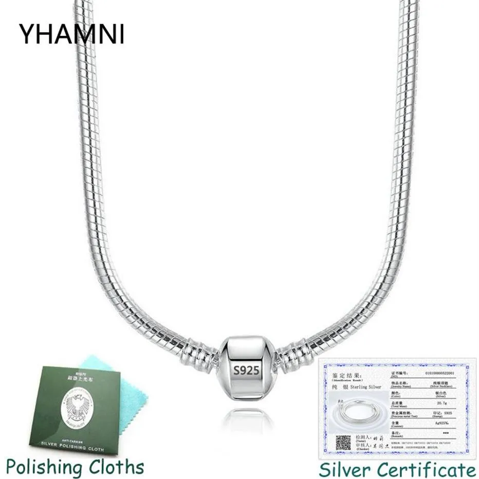 Tener certificado 100% Real 925 plata maciza 3mm collar de dijes de hueso de serpiente collar de cadena de encanto Original para mujeres 45 50 55 60CM2902