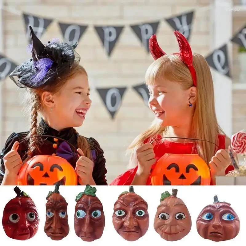 Fiori decorativi Halloween 3D Horror Testa di zucca Decorazioni Realistiche Decorazioni in resina sicure Puntelli Forniture per la decorazione della casa del viso