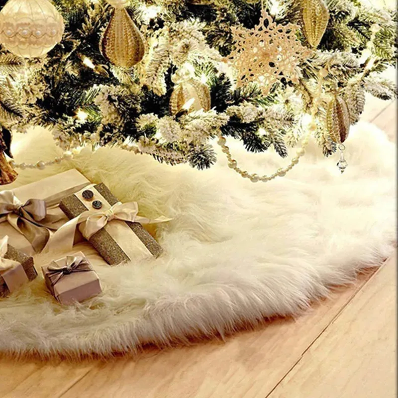 Juldekorationer 90 cm vit plysch faux pälsmatta julgrant kjol år 2024 Xmas heminredning noel navidad gåva juldekorationer 231025
