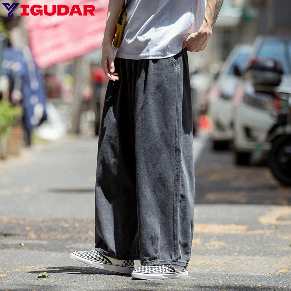 Erkek kot pantolon geniş bacak denim kargo jean pantolon gevşek düz bol hip hop sokak kıyafeti kaykay nötr pantolon 231025
