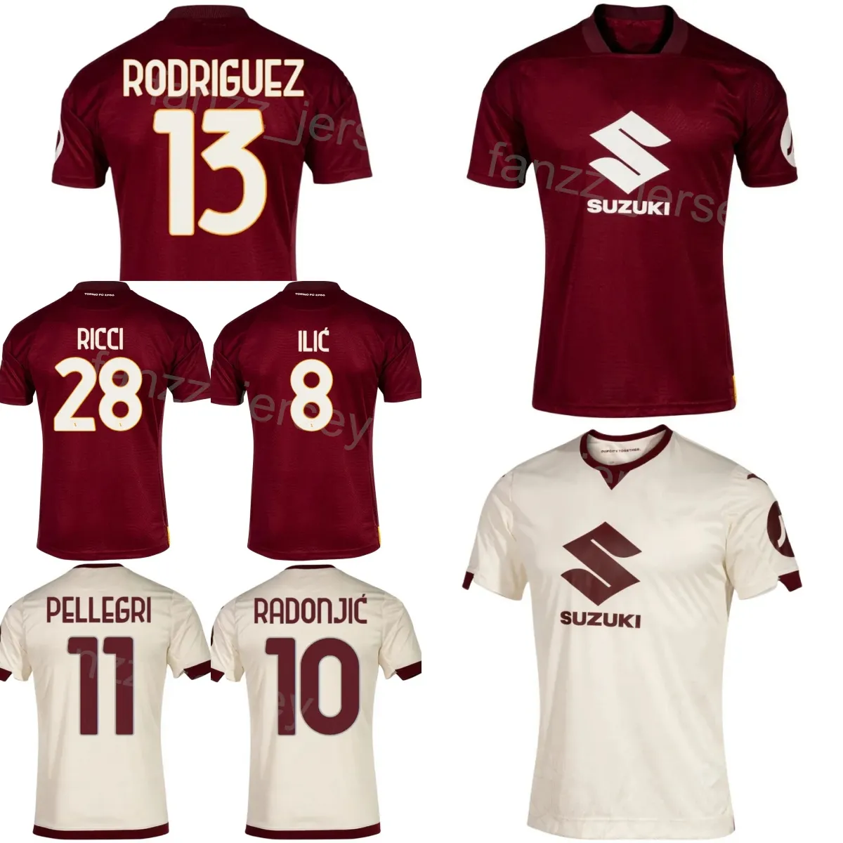 Vereinsmannschaft 2023–24 Torino 10 RADONJIC Fußballtrikot 91 ZAPATA 13 RODRIGUEZ 19 BELLANOVA 28 RICCI 16 VLASIC 11 PELLEGRI 4 BUONGIORNO 8 ILIC Fußballtrikot-Kits Rot Beige