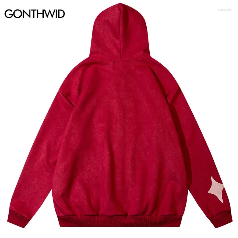 Erkek Hoodies Hip Hop Süet Sweatshirt Hoodie Ceket Y2K Baskı Zip Up Kapüşonlu Katlar Sokak Giyin