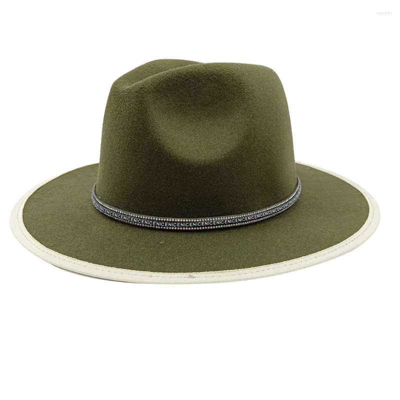 Berets 2023 Autumn Men's and Women's Rhinestone Belt Fashionable Felt Hatwoolen Hatwrapped Top Hat Round Jazz Sun Visor