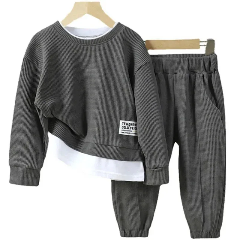 Ensembles de vêtements Kruleepo Bébé Filles Enfants Garçons Walf Checks Veste Manteau Sweat Pantalon 2 Pièces Enfants Coton Vêtements Décontractés Costume 231025