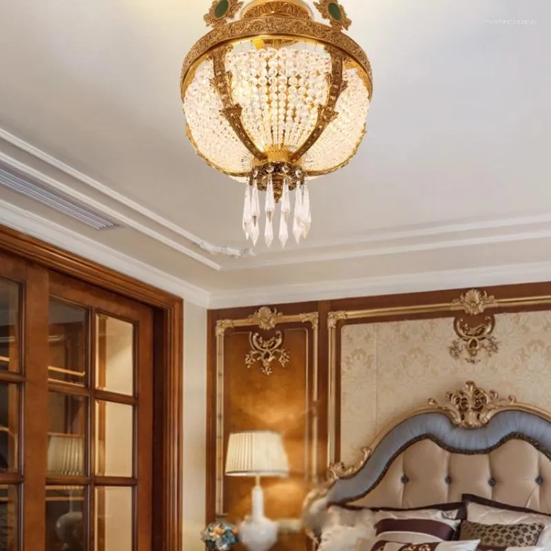 Pendant Lamps All Copper Crystal Ceiling Lamp Villa Entrance Foyer Bedroom Study Luxury Creative