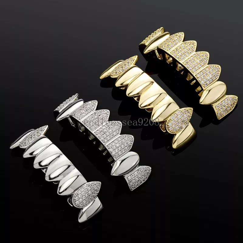 New hip hop Micro CZ Teeth Grillz Silver gold Hiphop Teeth Grillz Top Bottom Grills Bling Jewelry Gifts