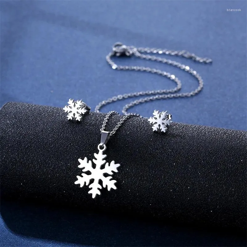 Necklace Earrings Set Christmas Decoration Snowflake Stainless Steel Frozen Charm Jewelry Gift For Kids Girl Winter 2024