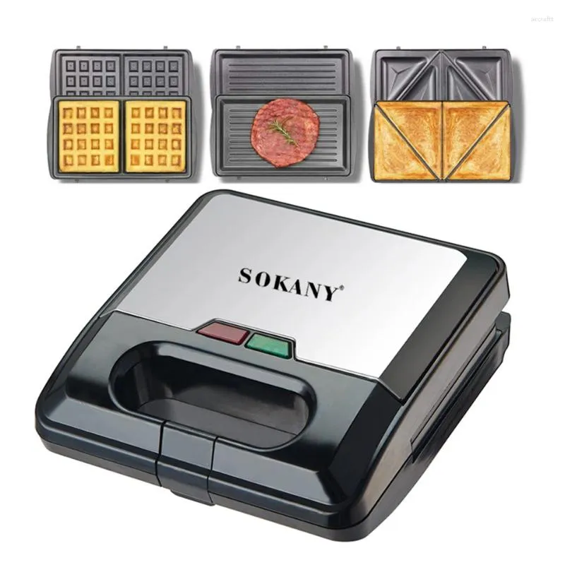 Brotbackautomaten SK303 3-in-1-Mini-Elektro-Waffeleisenmaschine 750 W mit Antihaft-Sandwich-Panini-Grill-Eisenplatten für das Frühstück zu Hause