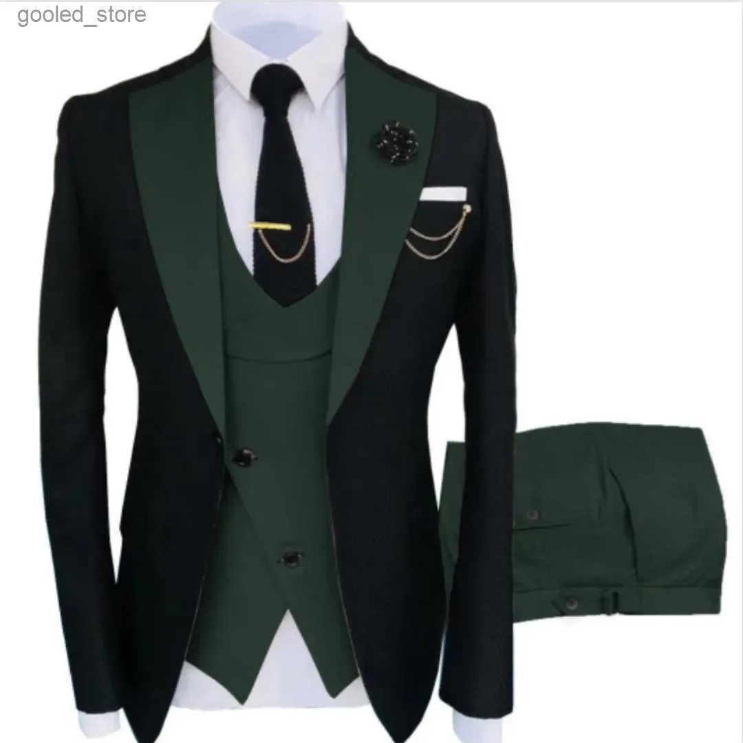 Men's Suits Blazers Men Suits 3 Pieces Tailored Best Man Groom Wedding Tuxedo Slim Fit Jacquard Two-color Blazer Jacket Vest Pants Tuxedo Clothing Q231025
