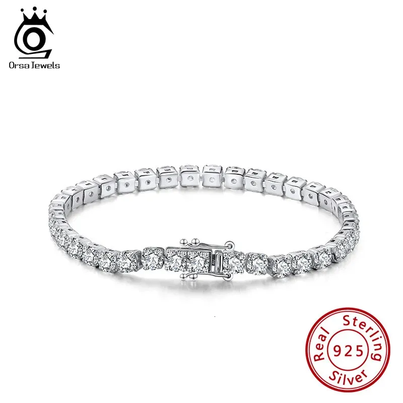 Bracciale ORSA JEWELS Bracciale tennis in argento sterling 925 Braccialetti per le donne Catena con zirconi cubici Gioielli Hip Hop SB95 231025