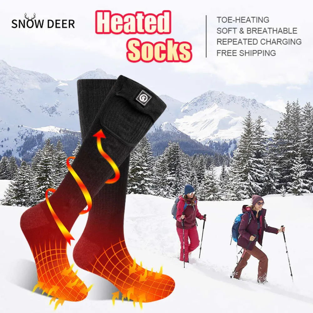Chaussettes chauffantes SNOW DEER Chaussette d'hiver Batterie rechargeable Thermique Hommes Femmes Ski Sports Warmer Foot