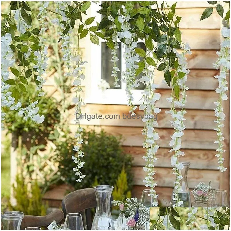 45inch artificial wisteria flowers fake wisteria vine ratta hanging garland silk flower string home wedding decorative