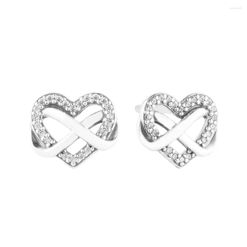 Boucles d'oreilles à tige en argent Sterling, cœur infini scintillant, bijoux pour femmes, maquillage, cadeau de saint valentin, à la mode