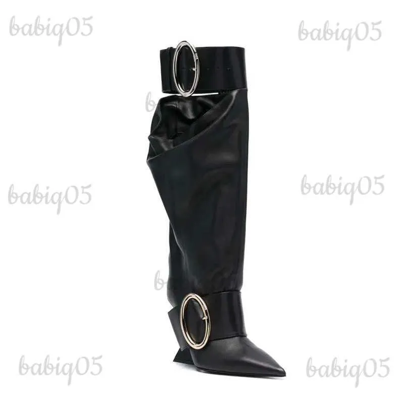 Bottes 2023 européennes et américaines nouvelles femmes boucle de ceinture genou longueur bottes pour femmes mode pointu en forme de talon haut bottes de grande taille T231025