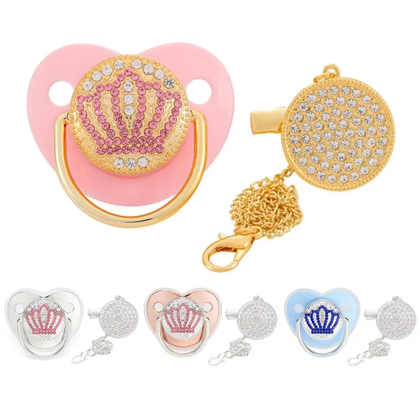 Andra babymatning Duschgåvor PACIFIER Rhinestone Clips Princess Bling BPA Free Silicone Infant Nipple Born Soother 231025