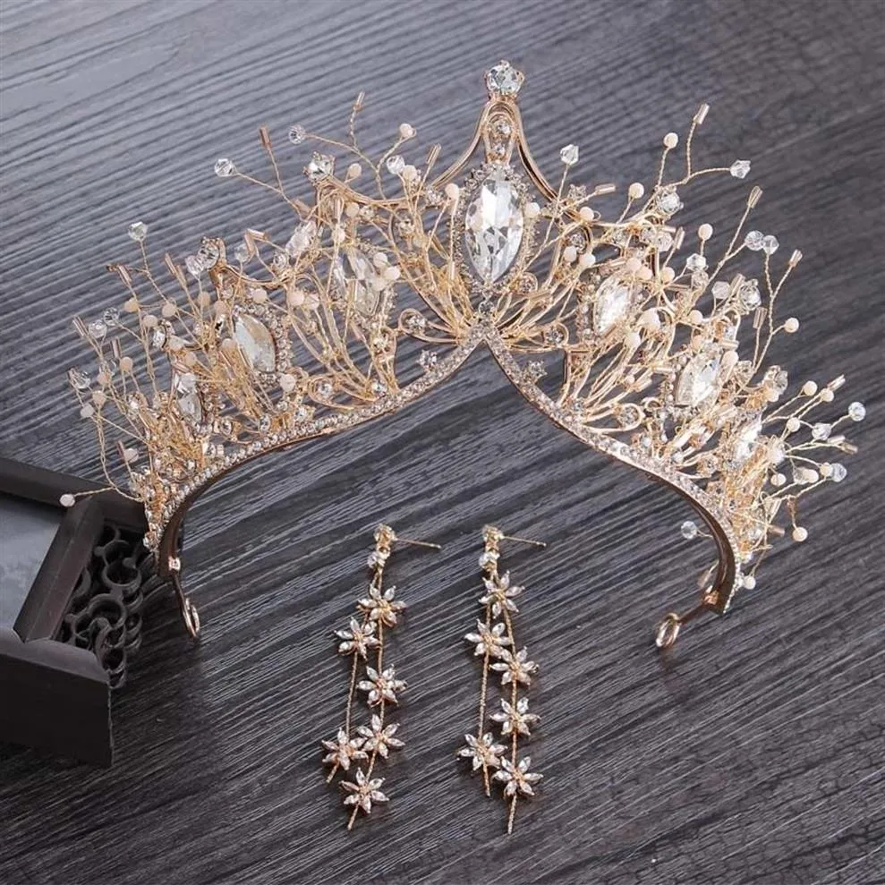 Coroa de ouro de cristal barroco para meninas, acessórios para cabelo de casamento, pedras preciosas, tiara de noiva, cabeça feminina, joia de princesa t295m