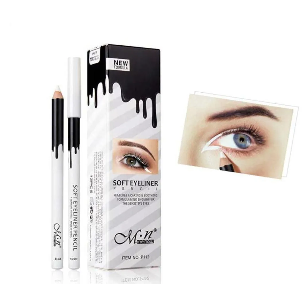 Mjuka 12st vita eyeliner blyerts silkesmask ljusare markera vattentätt ögonfoder menow mild vattenlinje smink för känslig ögon9251023