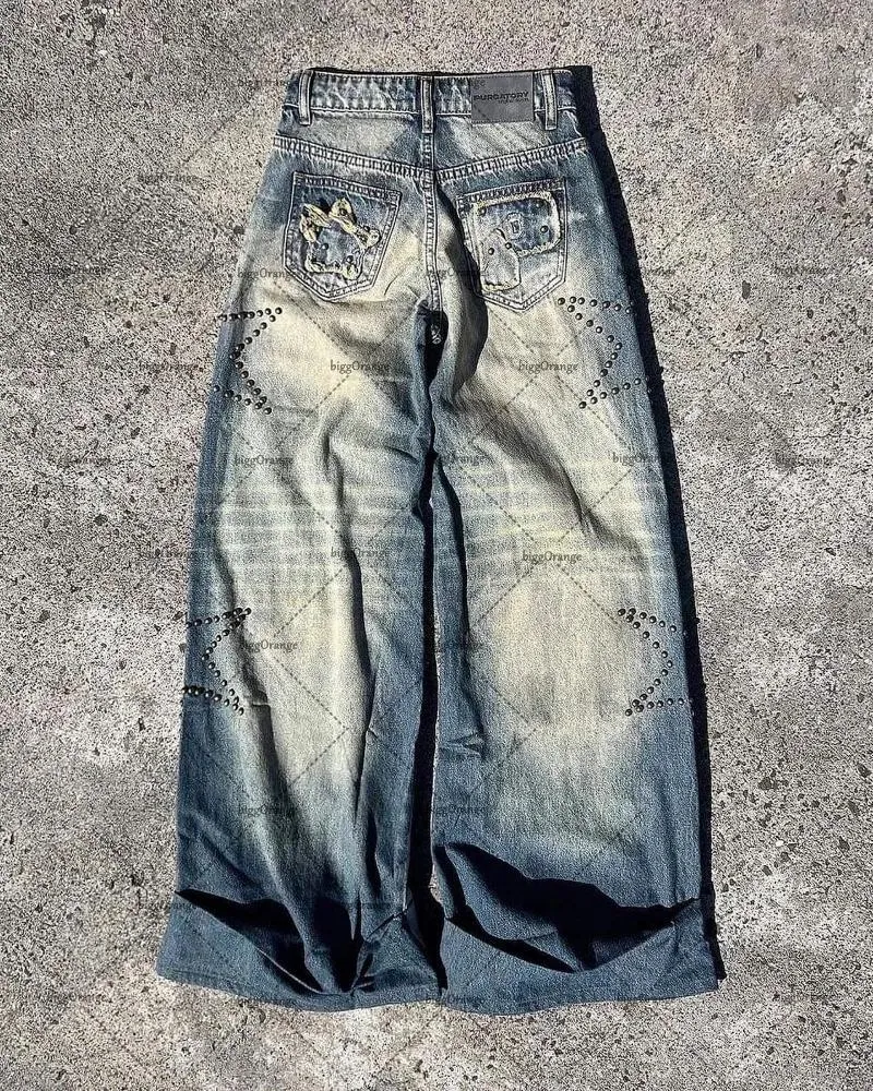Мужские джинсы 2023, американский стиль Star Diamond Y2K, модные брендовые брюки в стиле ретро, повседневные свободные широкие брюки