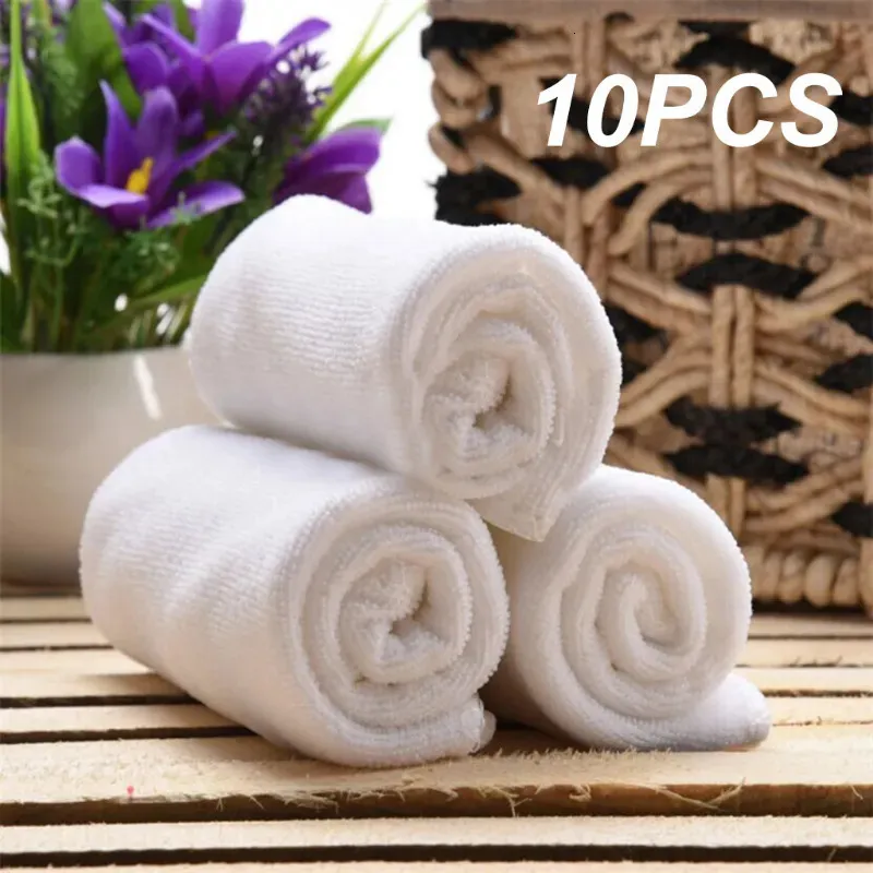 Havlu 10pc Beyaz Yumuşak Mikrofiber Kumaş Yüz El Banyo Yıkama Bezleri El Havlular Taşınabilir Çok Fonksiyonlu Temizlik 231025