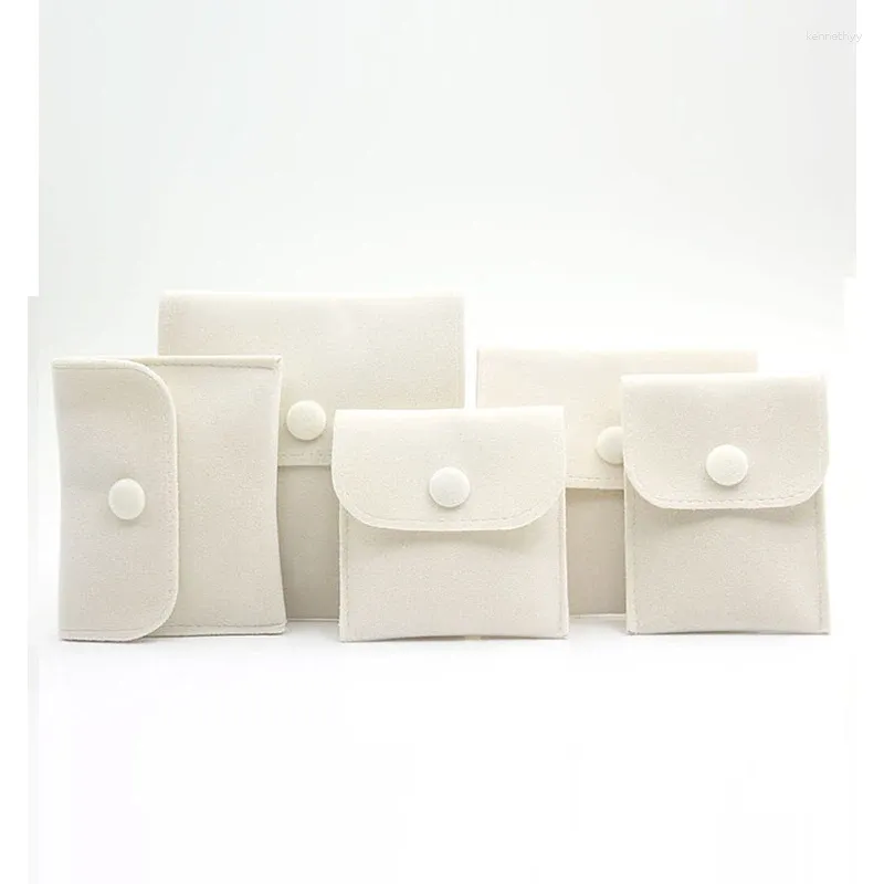 Jewelry Pouches Velvet Bag 1pcs Square Beige Purse Buckle Gift Envelope Packaging Earring Ring Double Sided Multi Size