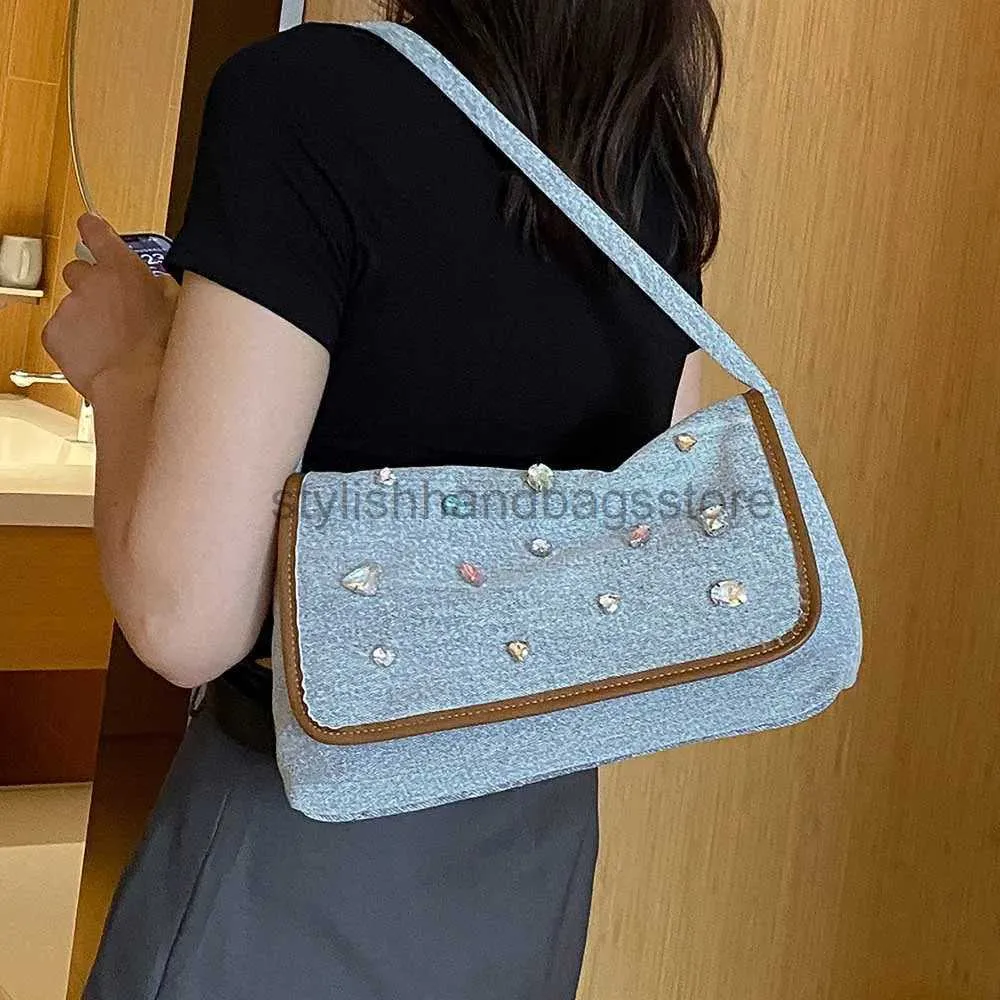 Bolsas de ombro bolsas bolsa feminina capacidade diamante denim bolsa de ombro 2023 nova bolsa casual retro feminina bolsas elegantes bolsas loja