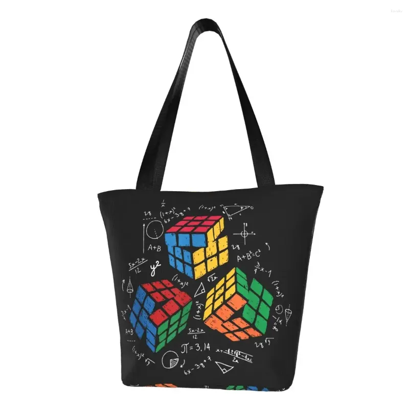 Bolsas de compras Custom Cool Math Rubics Player Bolsa de lona Mujeres Reciclaje de comestibles Cube Lovers Shopper Tote