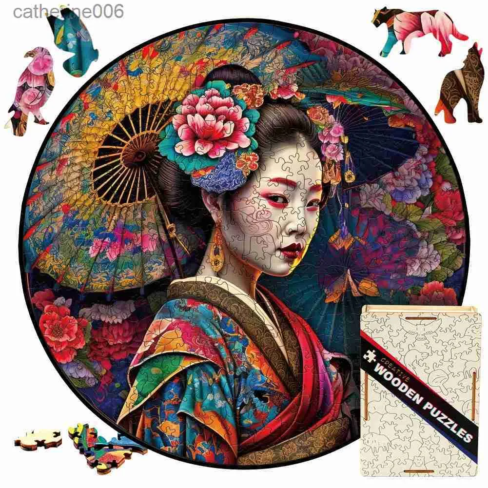 Quebra-cabeças Quebra-cabeça de madeira Mandala Geisha Girls Toys Japão Geisha 3D Wood Jigsaw Puzzles Color Sorting Game Brain Teaser Secret Puzzle BoxesL231025