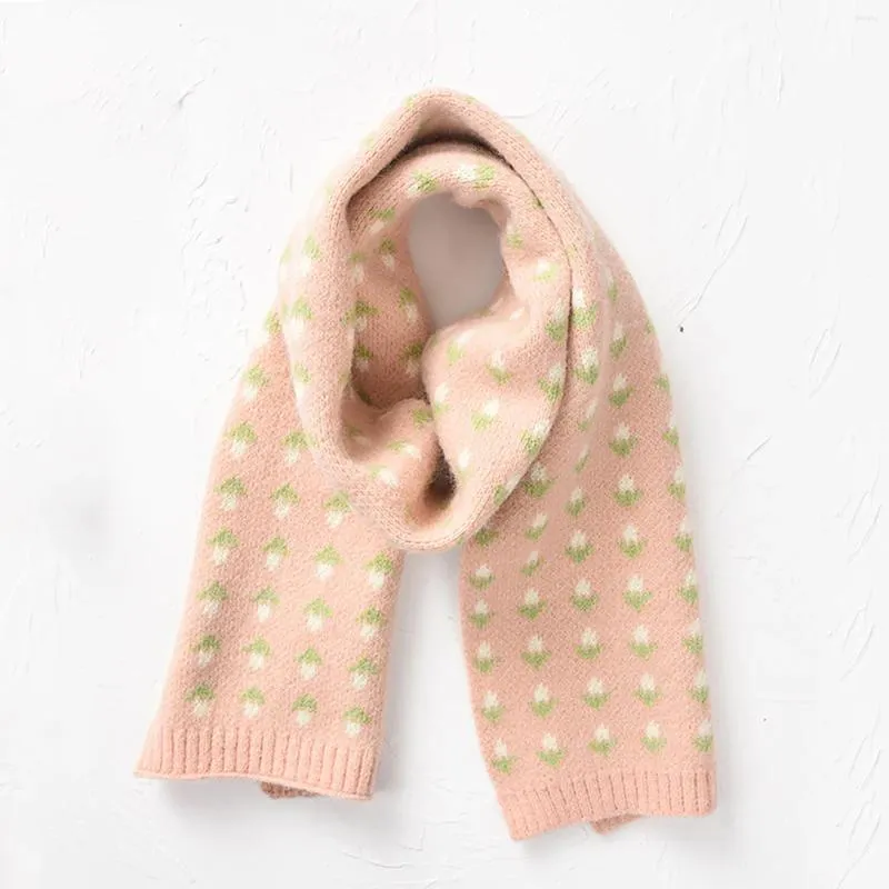 Scarves Scarf Knitted Wool Small Flower Thread Pure Cotton Autumn And Winter Thickened Warm