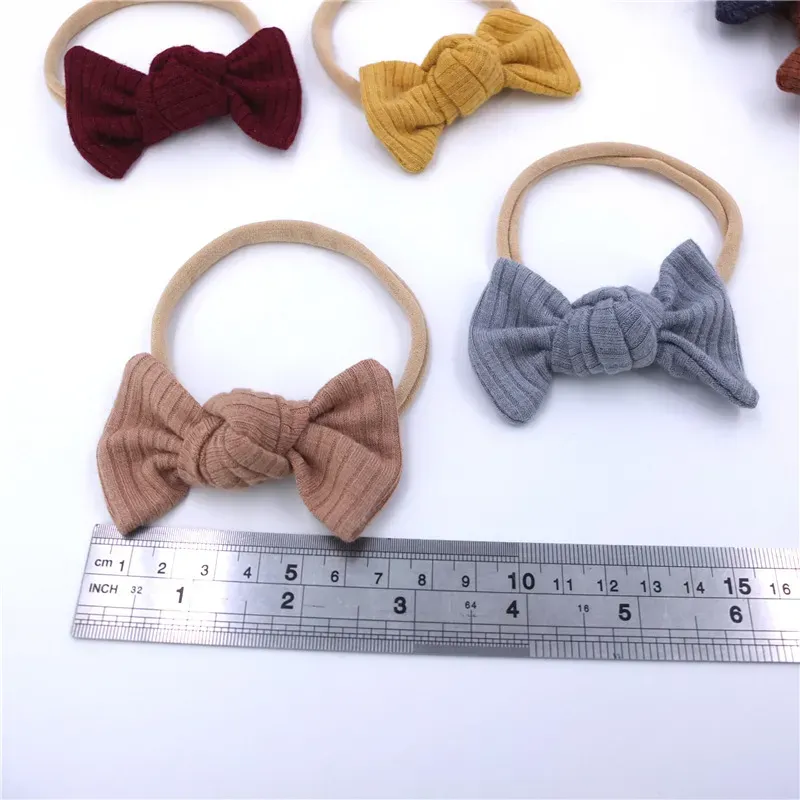 New 3inch Cotton Ribbed Bows Nylon Baby Headband,Solid Hair Bow With Nylon Headband or Hair Clip for Kid Girls Headwear