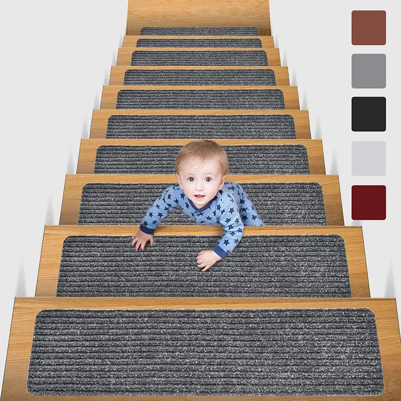 Teppich 20 x 76 cm, weiche Treppenstufenmatte, verschiedene Muster, selbstklebend, rutschfest, wasserabsorbierend, Treppenteppich, Mattenschutz, Teppich 231025