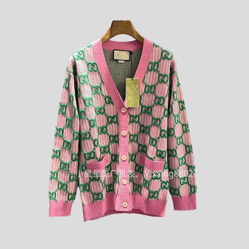Designer Womens Long Sleeve Wool Pink And Green Cardigan Designer Womens Long Sleeve Wool Pink And Green Cardigan