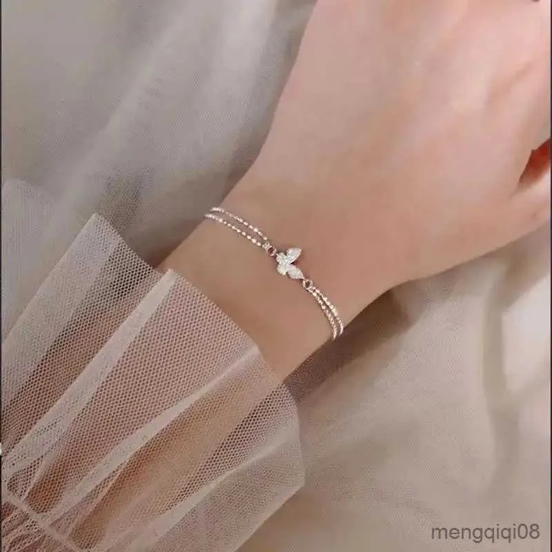 Chain Sweet Shining Zircon Bracelet for Women Silver Color Chain Bracelet with Stamp Gift R231025