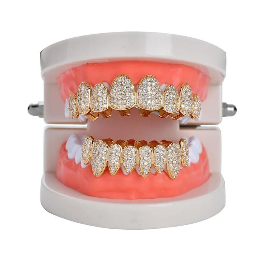Nieuwe Hiphop tanden tand grillz koper zirkoonkristal tanden grillz Dental Grills Halloween sieraden cadeau geheel voor rap rapper me243g