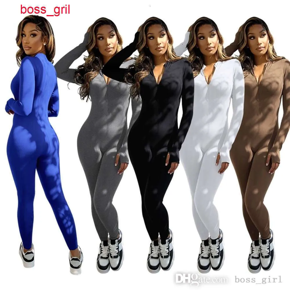 Women Jumpsuits Designer 2023 New Effective Source Autumn Product Pit Stripe Invisible Zipper Sports Rompers 6 Colours