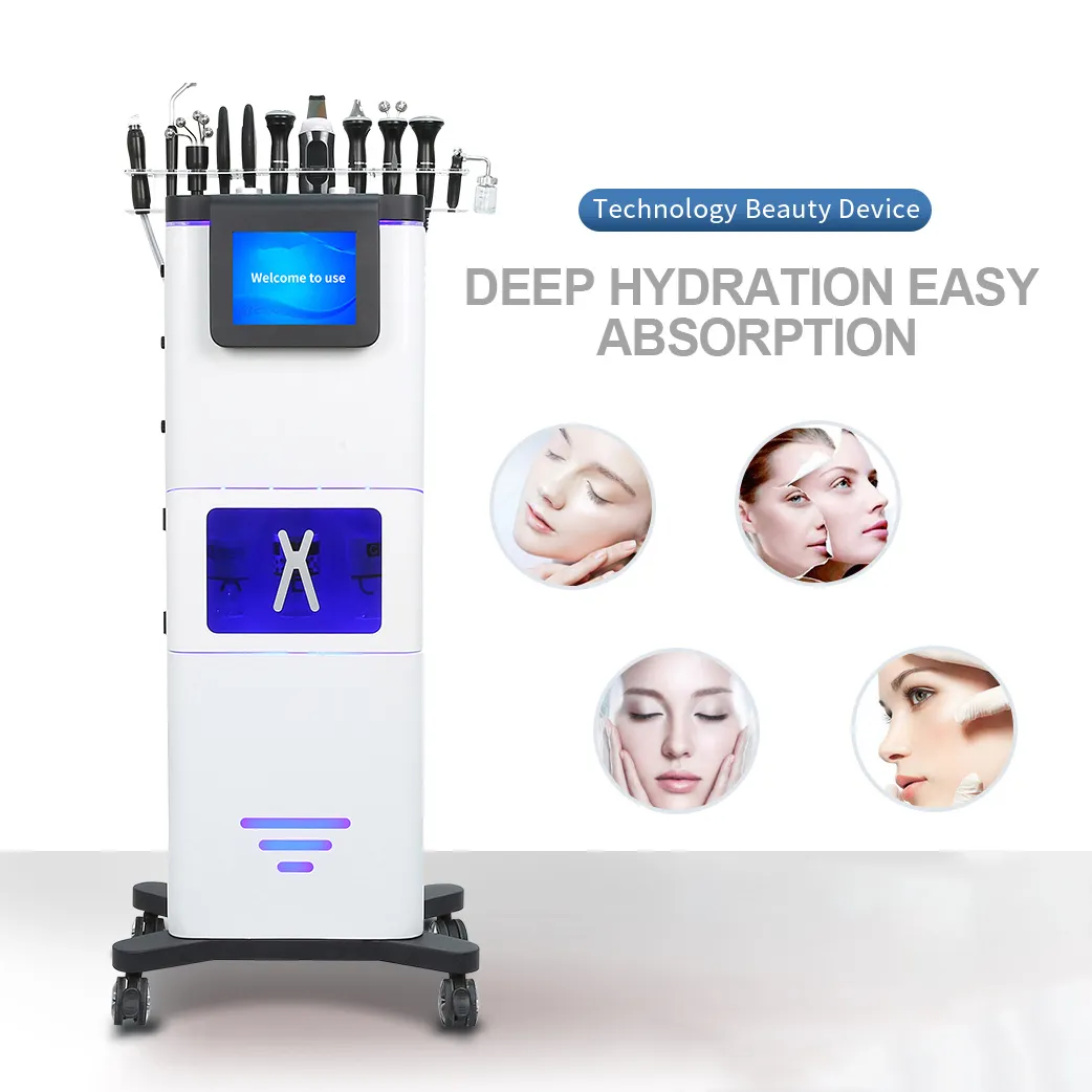 2024 Latest Hydrofacial Dermabrasion Skin Tightening Smoothing Grease Oil Removal Face Wrinkle Reduce Hydrating Pore Cleaning 11 in 1 Standing Machine