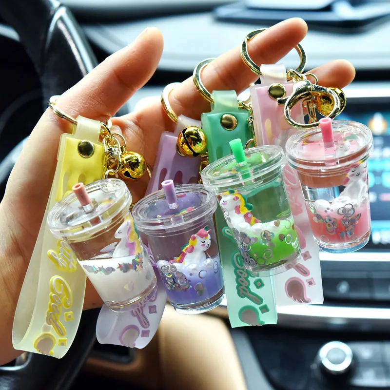 Version coréenne de licorne de sable mouvant liquide dans l'huile, porte-clés pendentif de voiture, petit cadeau créatif pour couple