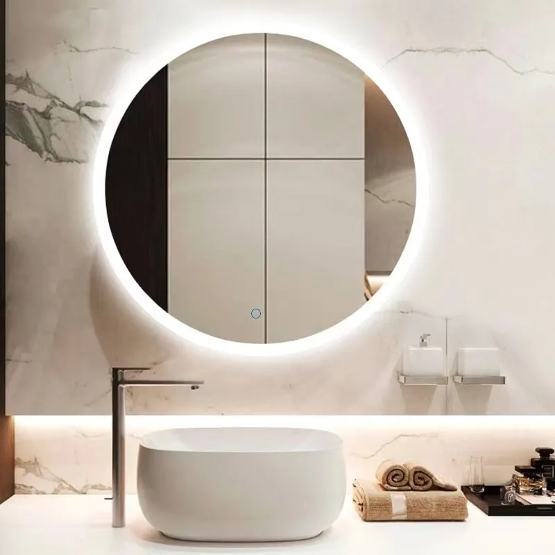 Modern LED Wall Lamp with Circular Mirror for Bathroom, Living Room, and Porch - Nordic Style Vanity Fixture for Makeup and Clothing Stores