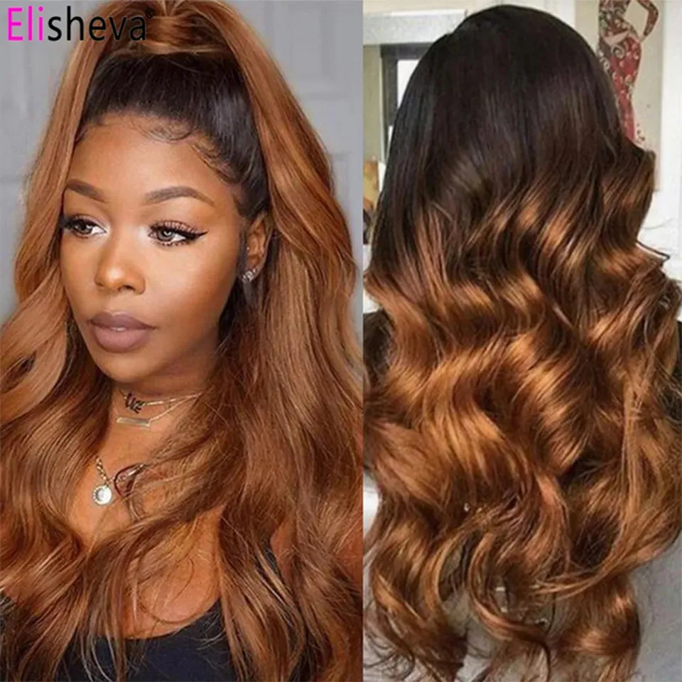 Body Wave HD Front Wig Ombre Brazilian 13X4 Transparent Lace Frontal Colored Human Hair Wigs 1B Bury Wig180% 231024