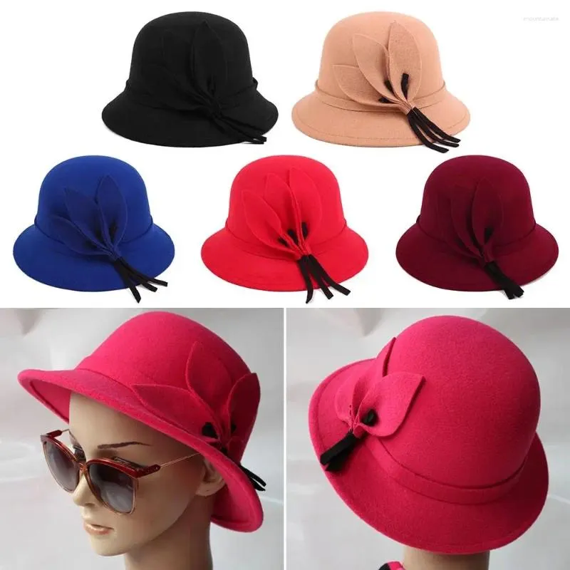 Berets menina elegante pescador boné outono inverno quente chapéu feminino vintage retro feltro balde bowler cloche chapéus