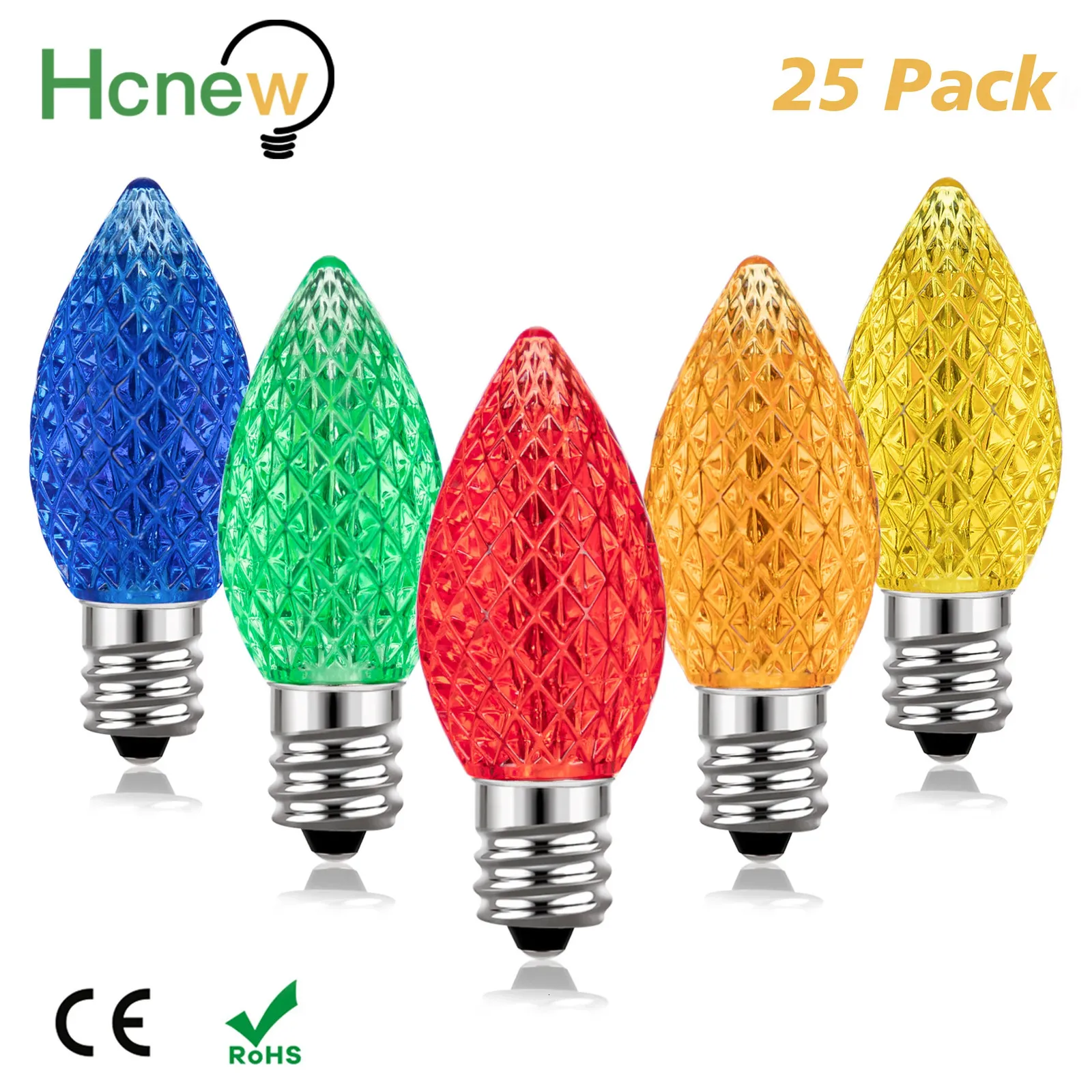 Outro jardim doméstico 25pcs C7 LED Bulb String Light 110V 220V 0.6W E12 RGB Vela colorida inquebrável Plásticos vintage ao ar livre Decoração de Natal 231025