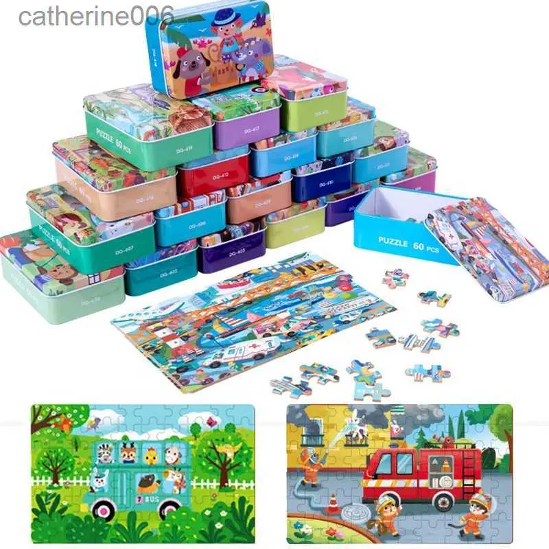 Puzzles Montessori Baby Toys 60 Pieces Wooden Puzzle Toys Children Cartoon Animal Vehicle Wood Jigsaw Educational Toys Kids Xmas GiftsL231025