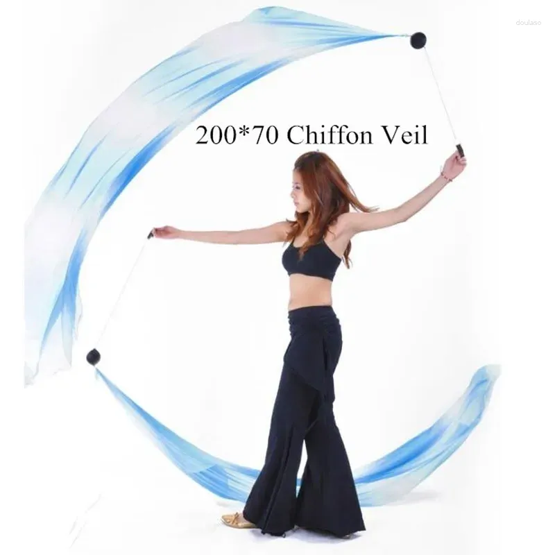 Stage Wear 200 70 cm Chiffon Veil Belly Dance Poi Streamer Accessory (ingår inte kedjeboll) Blandad färg