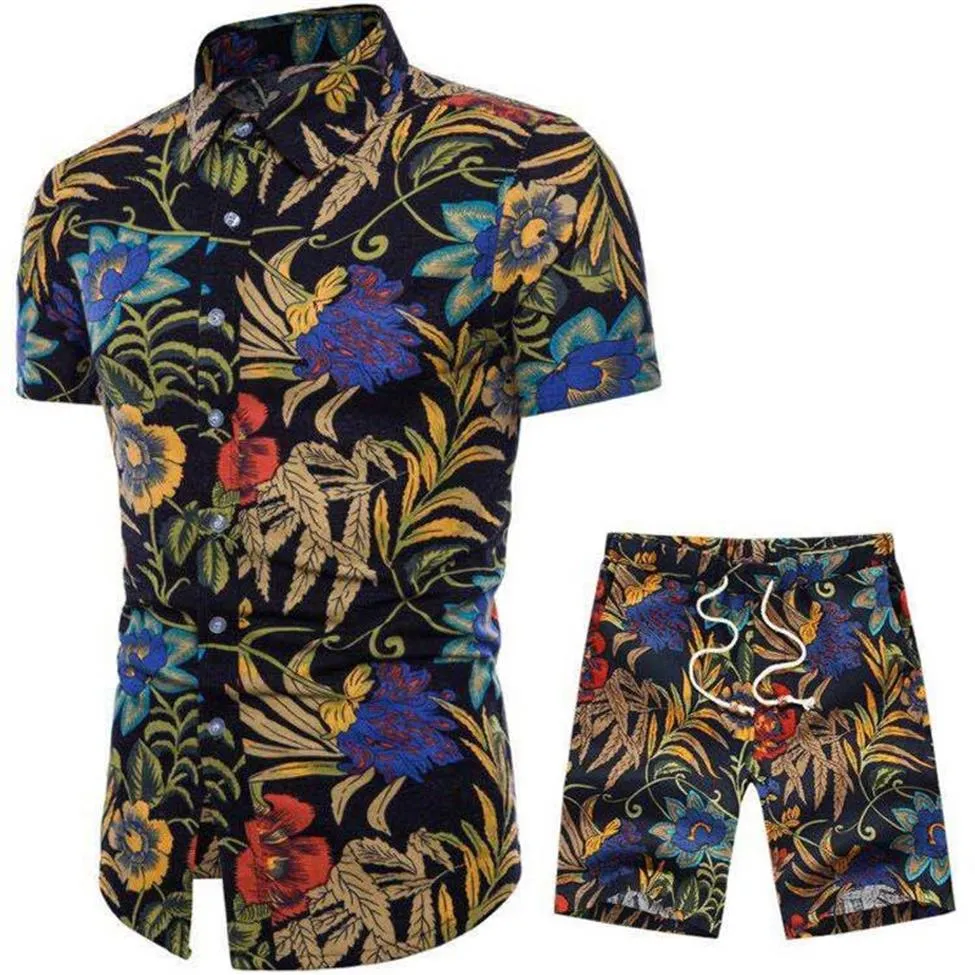 Mode-heren zomer designer pakken strand kust vakantie shirts shorts kleding sets 2 stuks bloemen trainingspakken335E