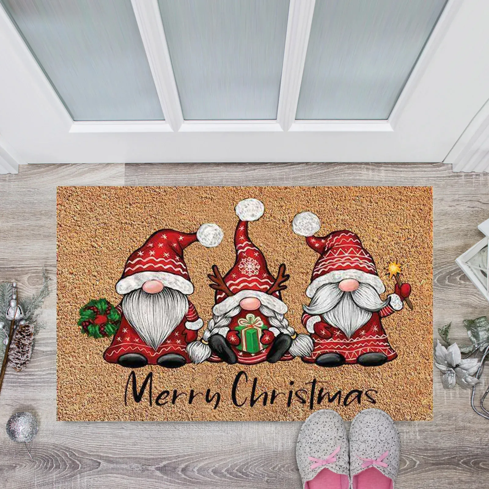 Mattan god jul gnome dörrmatta jul semester välkomna golvmatta mattor för ytterdörren rolig non glid gummi bakåt vinter hem kök 231025