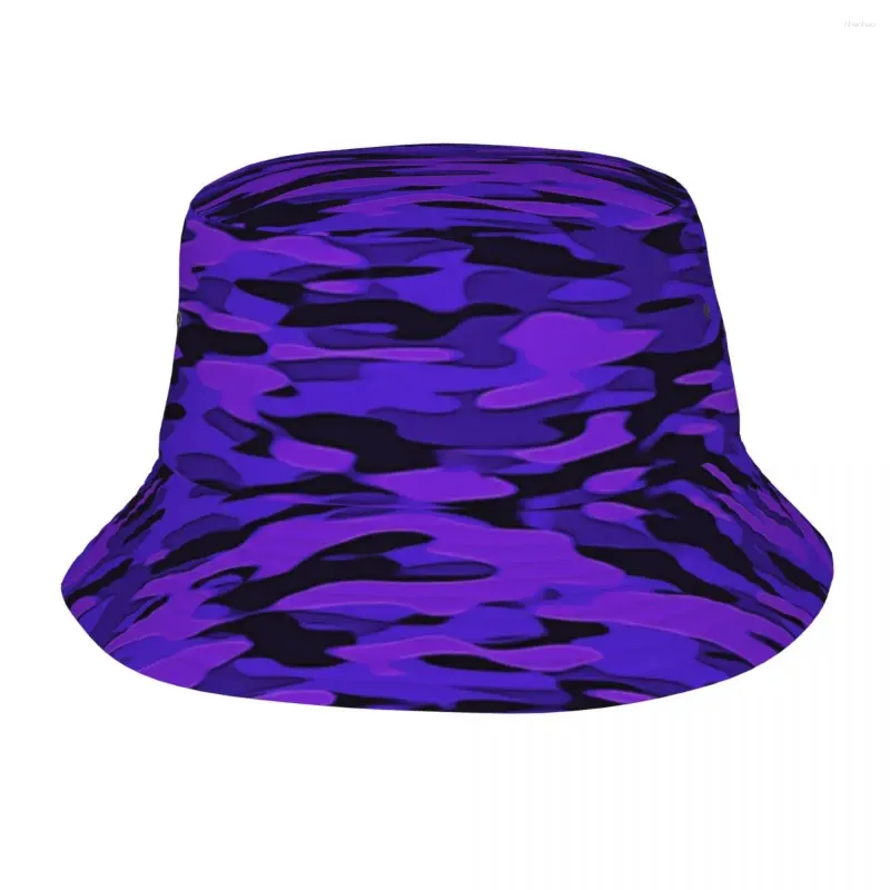 Berretti Cappelli a secchiello unisex Cappellino da spiaggia mimetico mimetico viola Cappello da pesca pieghevole all'aperto Cappello da bob militare Drop