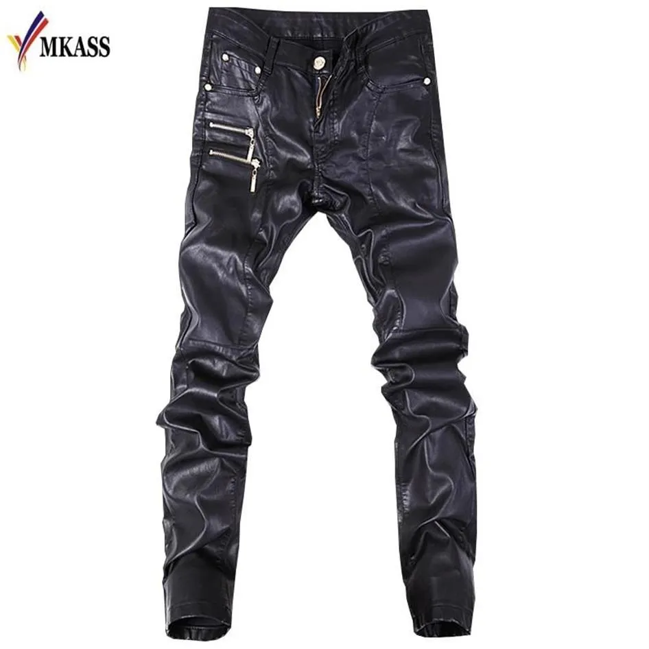 Herfst Biker Skinny Mannen Gothic Punk Mode Kunstleer Broek PU Gespen Hip Hop Ritsen Zwarte Broek Mannelijke Men's241V