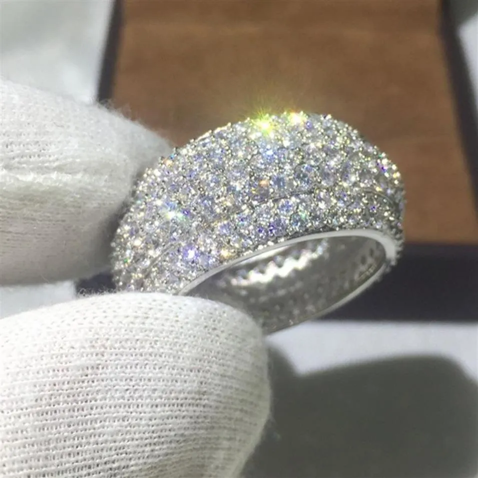 Vecalon Luxury Women ring Pave set 320pcs Diamonique Cz Yellow Gold Filled 925 silver Anniversary wedding ring for women men210M