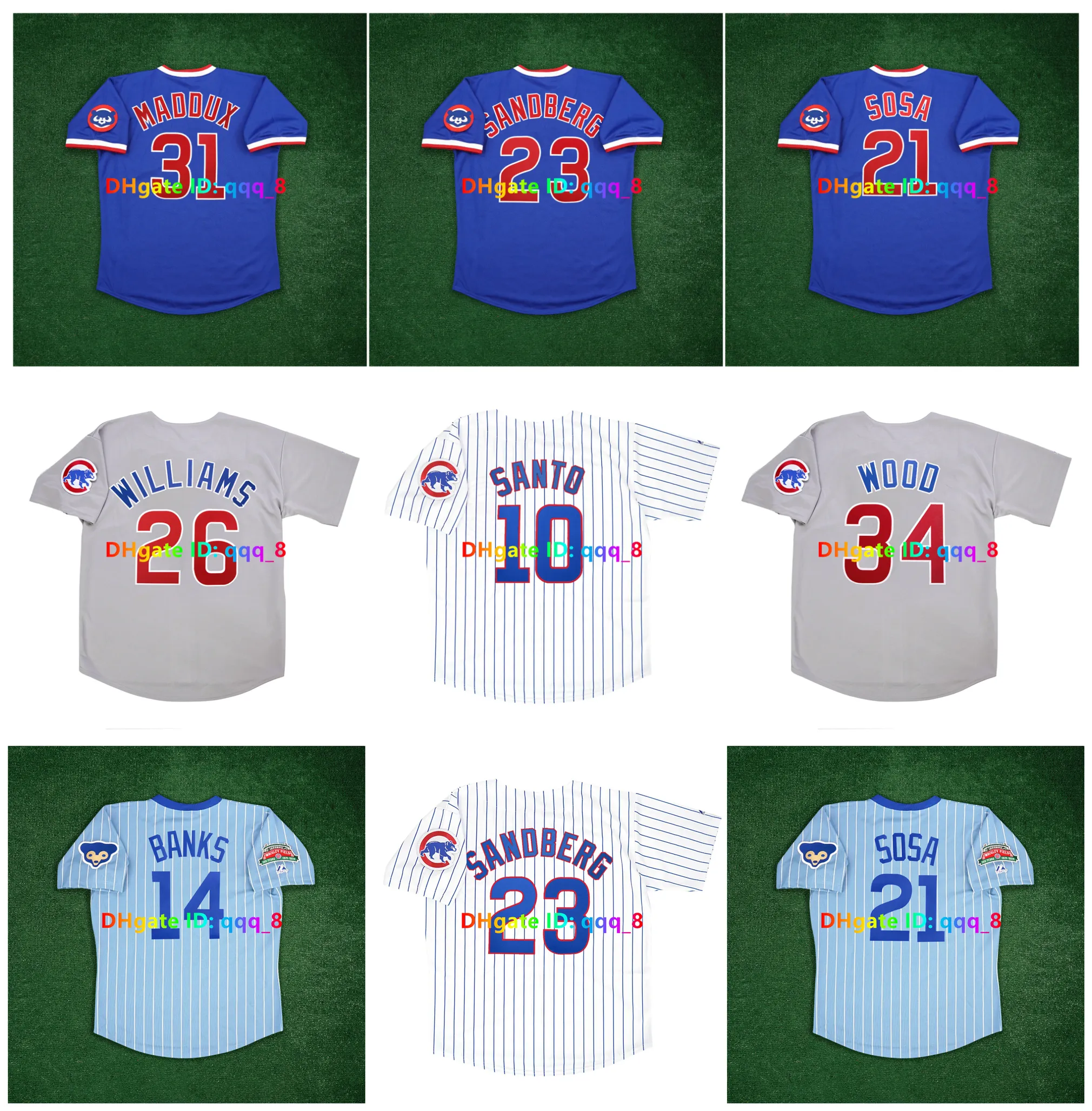 Sammy Sosa Ron Santo Mark Grace Cubs Cooperstown Baseball Jersey Ryne Sandberg Andre Dawson Ernie Banks Maddux Billy Williams Wrigley Harry Caray Patch Size S-4XL