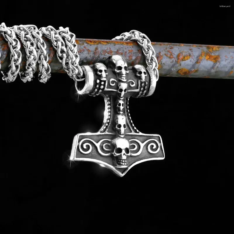 Pendentif Colliers Mode Vintage Viking Crâne Collier Nordique Hommes En Acier Inoxydable Odin Amulette Teen Locomotive Bijoux En Gros