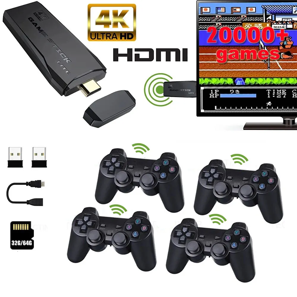 Gamecontrollers Joysticks Videogameconsole voor PS1/FC/GBA/SEGA 20000 Retro Games 128G TV HD Game Stick 4K Handheld gameconsole Ondersteuning 4 spelers 231024